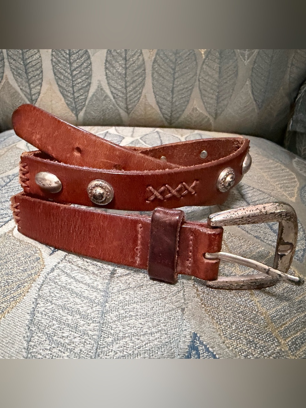 Fossil Brown Leather Studded Western-Style Belt